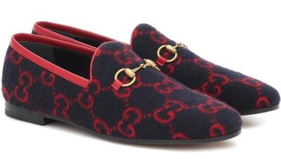 Gucci New Jordaan Wool Blue Red GG Logo Horsebit Loafer Mule  display picture 1