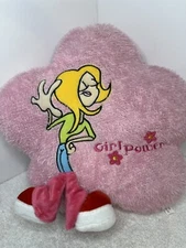 Pink Fuzzy Pillow Embroidered Girl Power 10 Inch Star Shape Decorative 3D