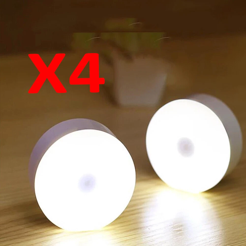 4XWhite USB Rechargeable LED Motion Sensor PIR Night Light Stairs