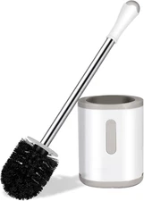 Compact Toilet Brush & Holder, Stainless Steel Handle, Space Saving for Storage,