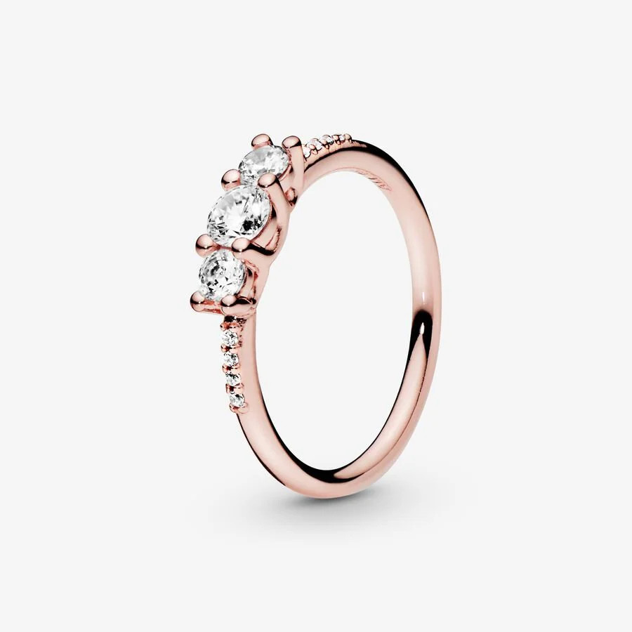 Pandora 14k Rose Gold-Plated With CZ Three-Stone Ring 186242CZ-56  Size 7.5