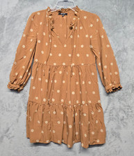 Madewell Dress Womens Sz Extra Small Tie Neck Tiered Mini Dress in Bloom Dot