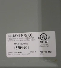 MILBANK 16204-LC1 TYPE 1 ENCLOSURE 16 x 20 x 4 INDOOR BOX HINGED-DOOR COVER NEW
