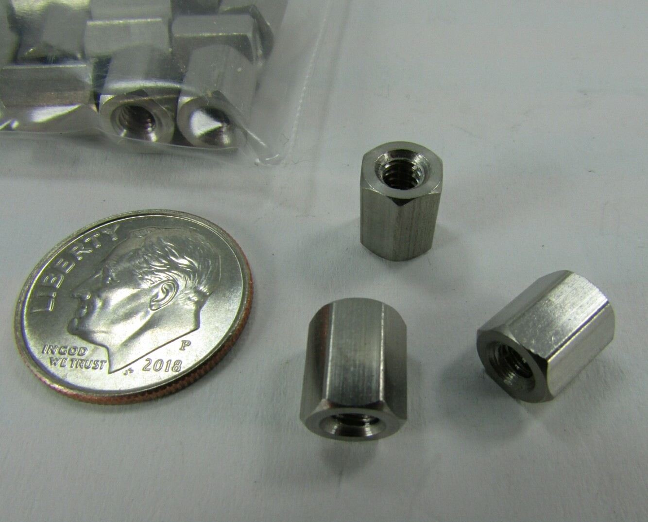 Lot 25 Amatom Female 632 /16 Long 1/4" Hex Standoff Stainless 8212SS