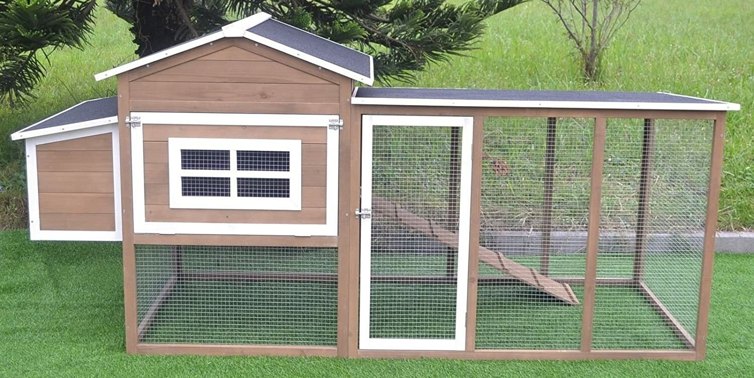 Large 87" Wood Chicken Coop Backyard Hen House 4-6 Chickens Nesting Box & Run