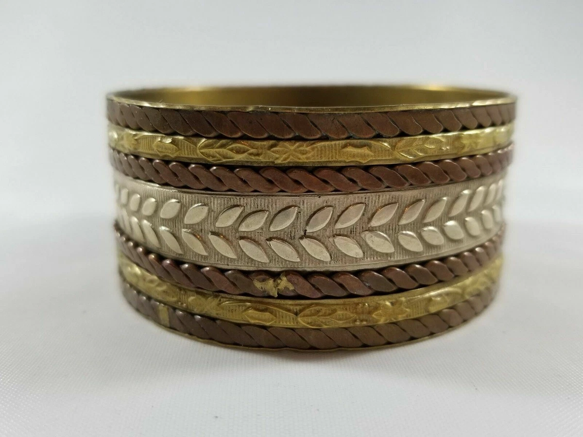 Mixed Metal Wide Bangle Bracelet