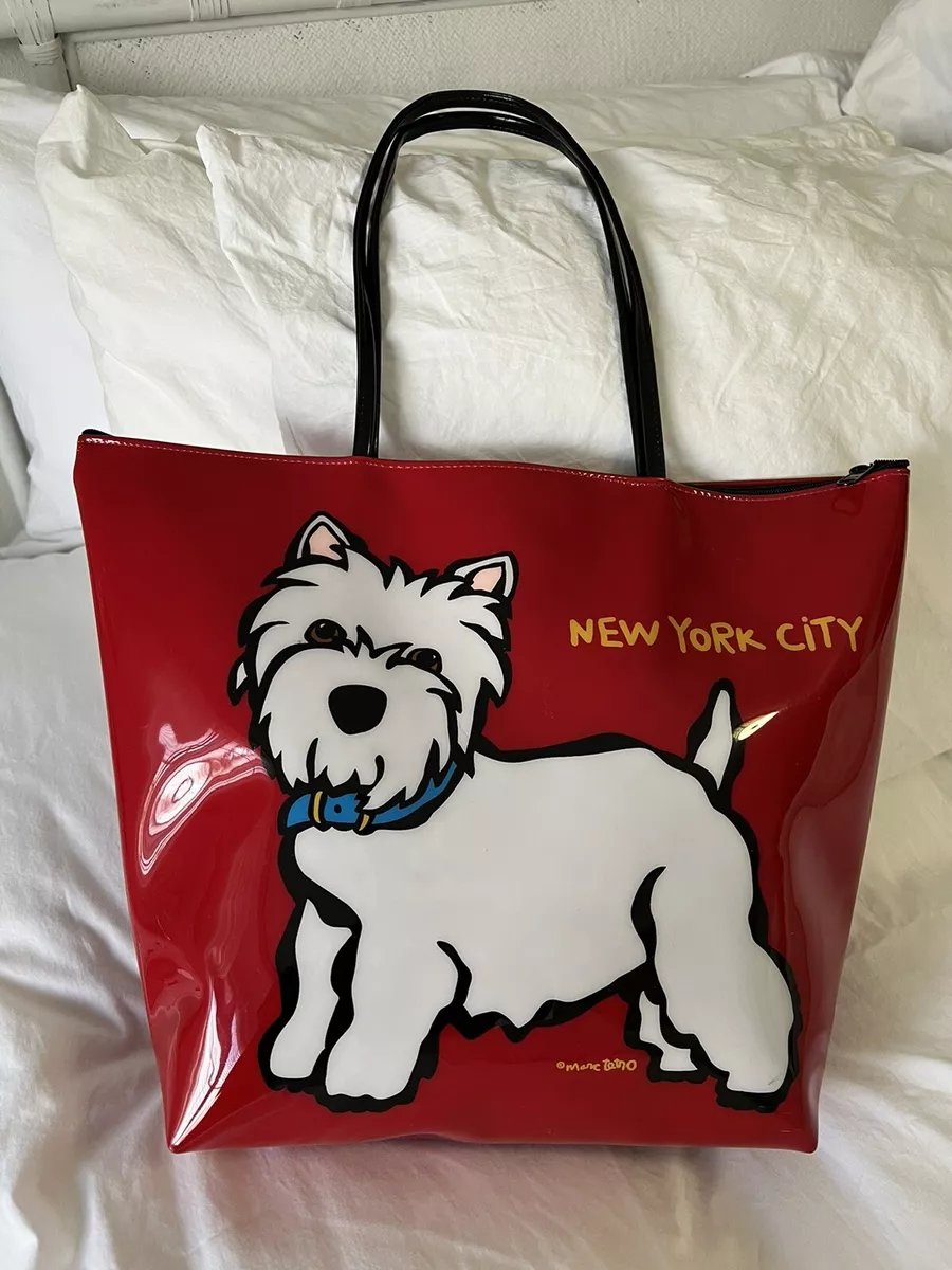 Marc Tetro Westie Red Zip Tote Bag Vinyl~ New York~ Red and White