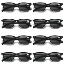 8 PK Unisex Full Lens Tinted Sun Readers Reading Sunglasses UV400 Black Frame