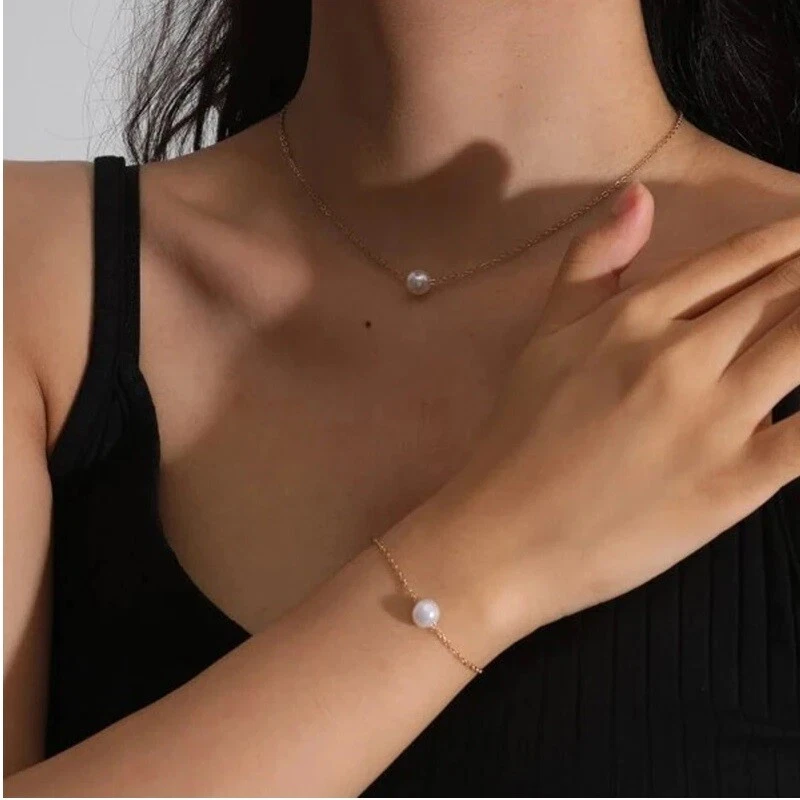 Silber weiß Perle Schmuck Sets Halskette Armband Große Perle Sets  Für Frauen