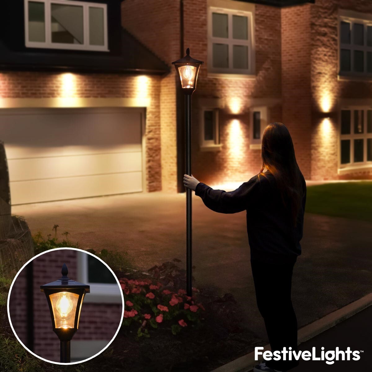 2.1m Solar Power Single Head Filament LED Outdoor Garden Pathway Lamp Post Light