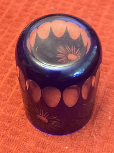 Vintage Cobalt Blue Tumbler Drinking Glass 3.75” Floral Design - Picture 11 of 13
