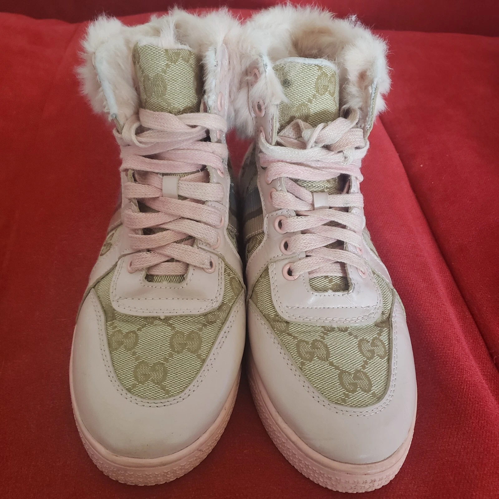 Baskets montantes Gucci Guccissima femme bordure fourrure pointure 38 US 8