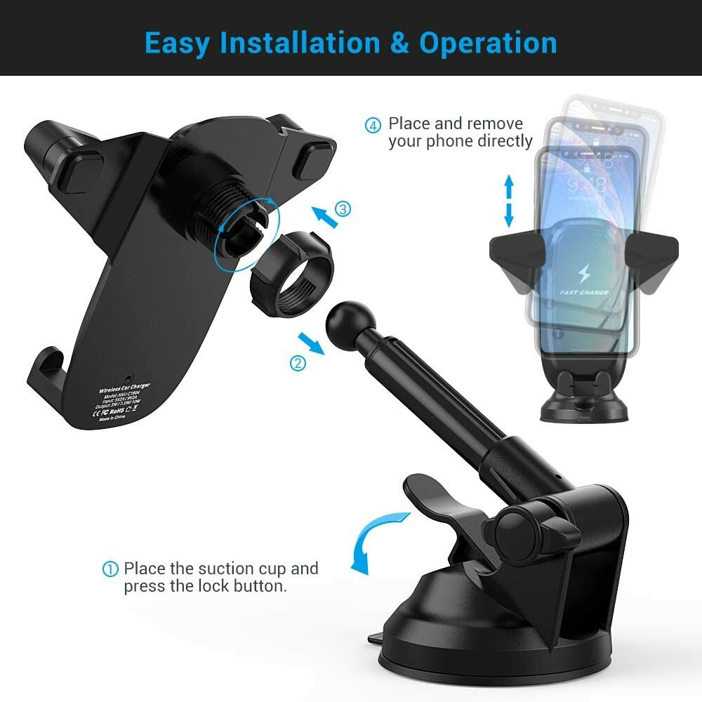 Cargador Inalambrico para Coche QI,Avolare Ajustable Soporte Elástico Carga