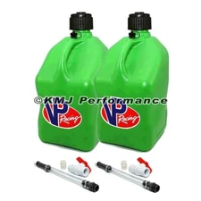 VP Fuel 2 Pack Green 5 Gallon Fuel Jug Alcohol Race Gas + 2 Safety Hoses ORV UMP