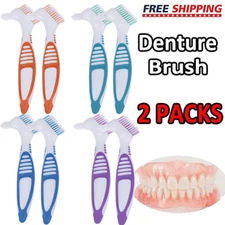 2pk Denture Brush Cleaner Toothbrush Double Sided Cleaning Brushes False Teeth
