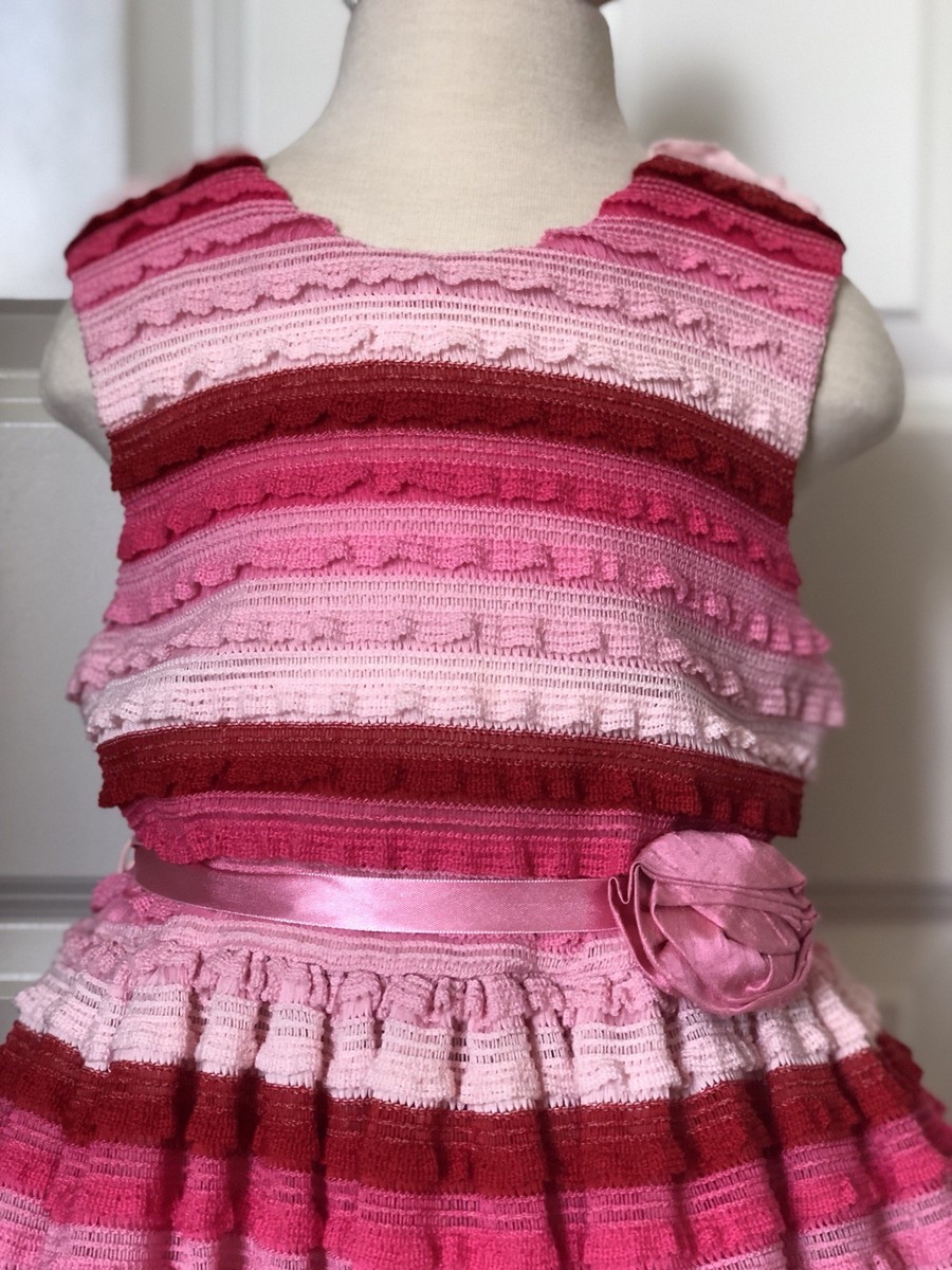 Robe De Fête Pour Fille Baby Lulu Taille 6 - Couleur Rose Avec Rubans Et Volants - Occasion Très Bon état