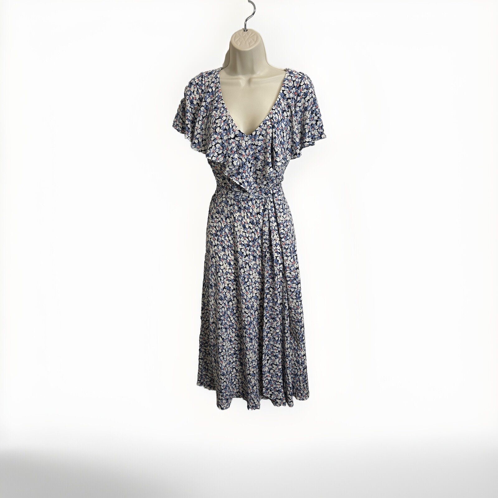 Ralph Lauren Women's Floral Jersey Dress Blue Size 10