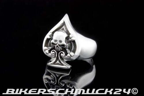 Rockabilly 925 Silber Ring Skull and Bones Spades Pik Ring Biker Herren Geschenk - Bild 1 von 4