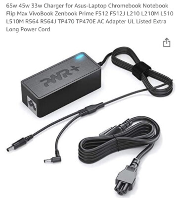 PWR+ Laptop Adapter Charger - Extra Long Power Chord - DC 19V3.42A(5.5 ...