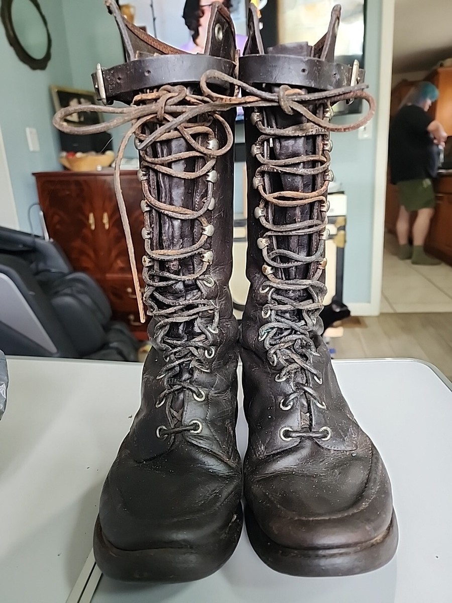 Antique WW1 WW I Officers Trench Boots Black Leather Single Top Strap
