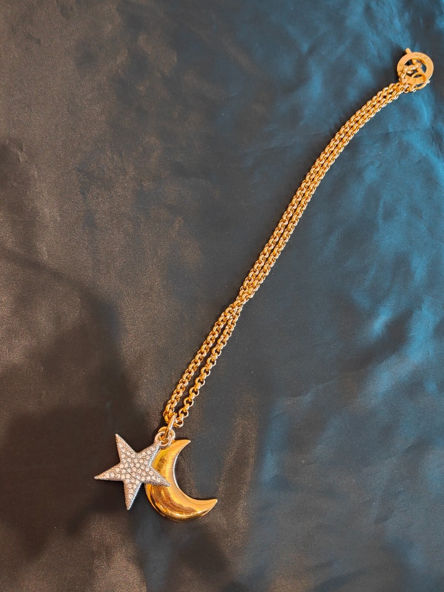 CELINE vintage long Necklace Star Crescent Moon Rhinestone