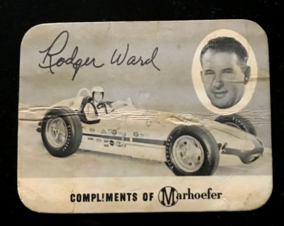 RARE!  1962 Roger Ward,  Marhoefer Meats Race Card Measuring Approx. 4'' x 5''
