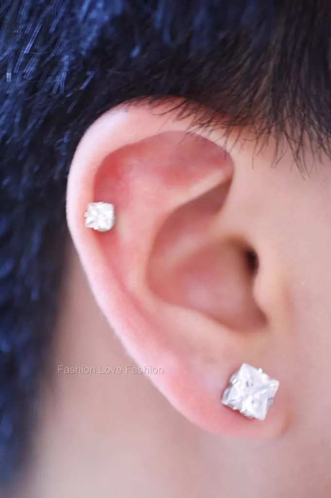 1 PAIR 8mm CZ CLEAR SQUARE MAGNETIC EARRINGS STUDS Men Women