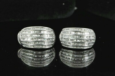 Huggie Hoop Earring 3Ct Baguette Lab-Created Diamond 14K White Gold Over