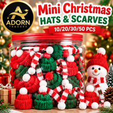 50 Piece pack Mini Christmas Bobble Hats & Scarf Santa for Crafts. Sold from UK