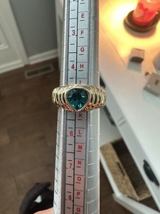 Authentic Vintage 18K Yellow Gold Plated Heart Blue Zircon Bezel Ring Size 5 