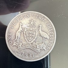 1931 Australia Florin Silver Coin Pre-Decimal Two Shillings Uncertified
