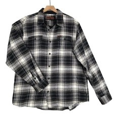 Orvis Shirt Jacket Men XL Black Blue Tan Plaid Heavyweight Shacket Cabin Outdoor