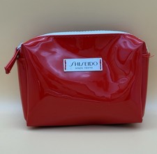 Shiseido Ginza Tokyo Cherry Red Patent Leather Makeup Bag White Zipper Small
