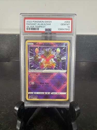 2022 POKEMON SWORD & SHIELD SILVER TEMPEST RADIANT ALAKAZAM #059 PSA 10 GEM MINT