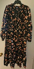Old Navy Womens XL Floral Long Sleeve Smocked Midi Dress Black Multicolor NWT