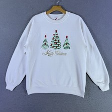 VTG 90s Jerzees Womens Merry Christmas Crewneck Sweatshirt Size L White Holiday