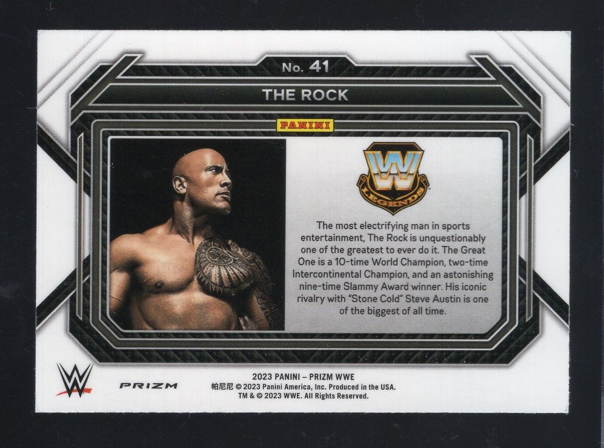 The Rock  2023 Panini Green Prizm WWE Card #41 - ROCKY MAIVIA Dwayne Johnson view 2