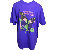 Vtg 90's Butterfly World Coombs BC Graphic Tee Glitter Single Stitch Purple XL