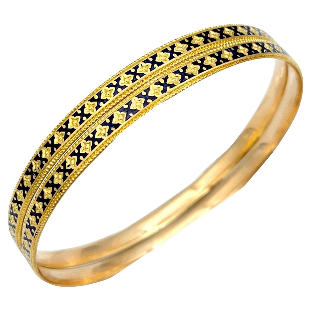 アクセサリー Crockery Bangle diverseconception SV Set of 2 Stacking Bangle Bracelets Blue Enamel 'X' Design 22 Karat