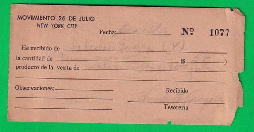 Fundraising bond of the 26th of July Movement in New York, 1958