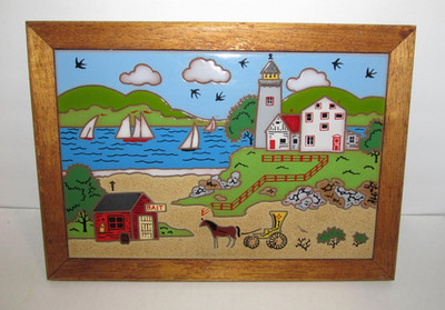 Arius Santa Fe Art Framed Tile 8 x12  Lighthouse Scene 1987