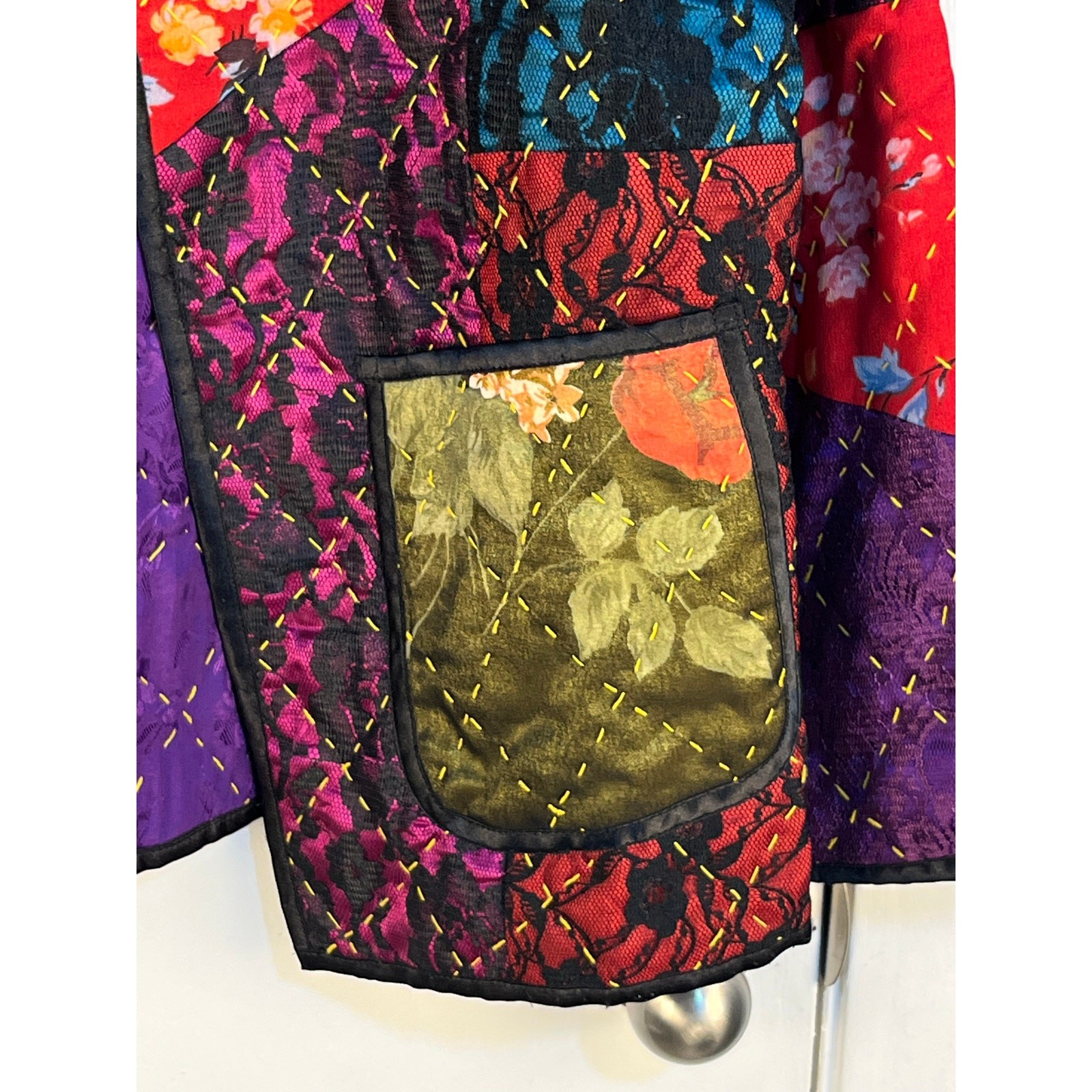 Indigo Moon Quilted Jacket Medium Patchwork Satin… - image 3