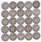 Lot of 25 - Mercury Dimes + 1916-S - 1931-S + SILVER + Circulated + No Reserve!