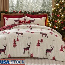 Reversible Christmas Comforter Set Queen Soft Warm Bedding Gift Box Cozy Sleep