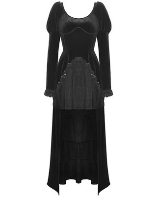 Dark In Love Damen Regency Gothic Samt & Rüschen Spitze Hi-Low Kleid
