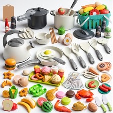130Pcs Kitchen Playset, Toddler Pretend Cooking Play Pots, Pans, Utensils Coo...