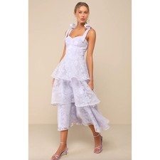 Lulus Glamorous Sweetie Lavender Burnout Tie-Strap Bustier Midi Dress Large NWT