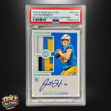2020 Panini Encased Justin Herbert RPA Rookie Dual Patch Auto Sapphire /25 PSA 7