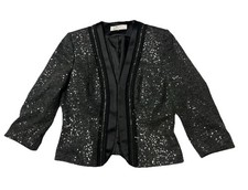 Tahari Arthur S Levine Metallic Sequin Embellished Blazer 10 Jacket Chain Accent