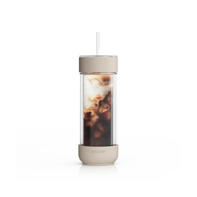 Ember Cold Tumbler 16 oz   Insulated Glass Iced Coffee Cup with Straw & Sp